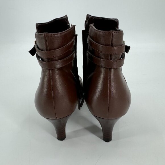 Cole Haan Elinor Brown Leather Kitten Heel Short Trendy Boots 8 Ankle Booties - Picture 5 of 8